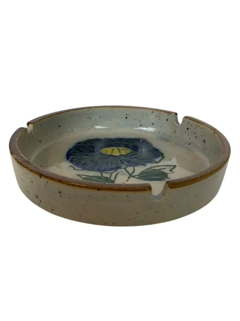 Vintage Otagiri Ceramic Ashtray Floral Design Speckled Glaze Japan